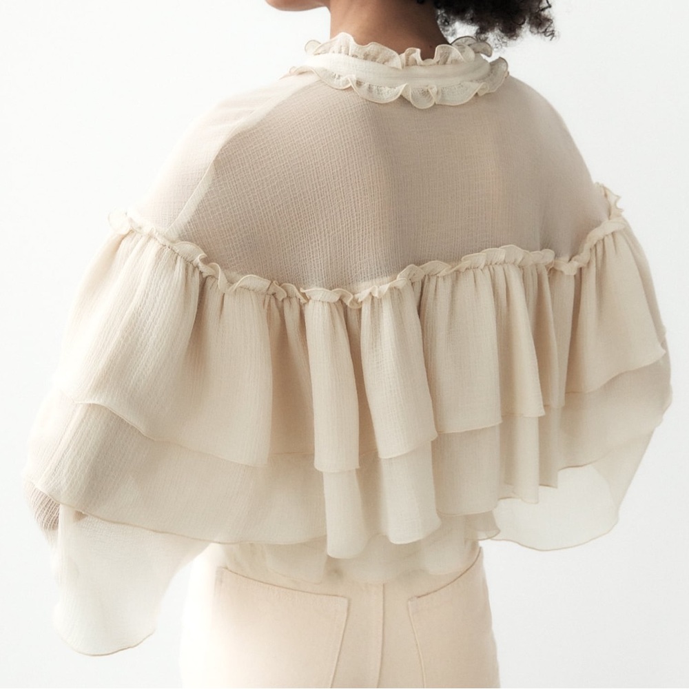 ZARA RUFFLED SEMI-SHEER TOP - Picture 7 of 10
